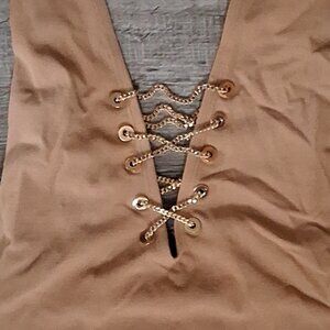 Michael Kors Collection Chain Detail One Piece Swimsuit Size 4 NEW Tan Nude